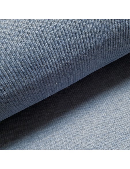 Tissu, Jersey Côtelé Uni, Bleu, Laize 90 cm (tubulaire 45 cm), Coton Stretch