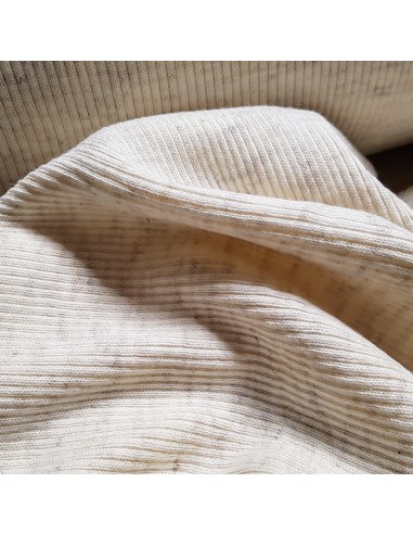 Tissu, Jersey Côtelé Tubulaire, Beige Chiné, Laize 100 cm (50 cm tubulaire), Coton Stretch Oeko-Tex