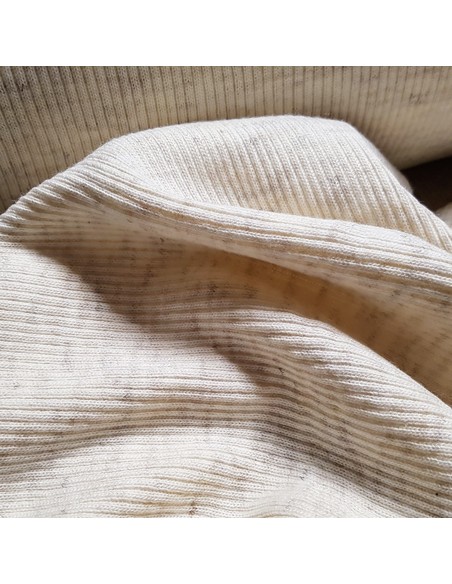 Tissu, Jersey Côtelé Tubulaire, Beige Chiné, Laize 100 cm (50 cm tubulaire), Coton Stretch Oeko-Tex
