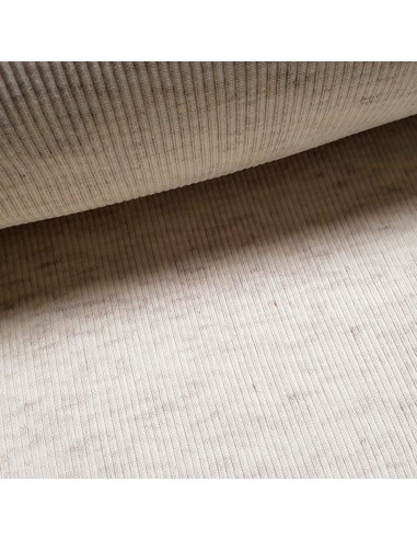 Tissu, Jersey Côtelé Tubulaire, Beige Chiné, Laize 100 cm (50 cm tubulaire), Coton Stretch Oeko-Tex