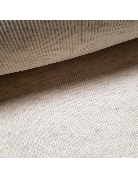 Tissu, Jersey Côtelé Tubulaire, Beige Chiné, Laize 100 cm (50 cm tubulaire), Coton Stretch Oeko-Tex