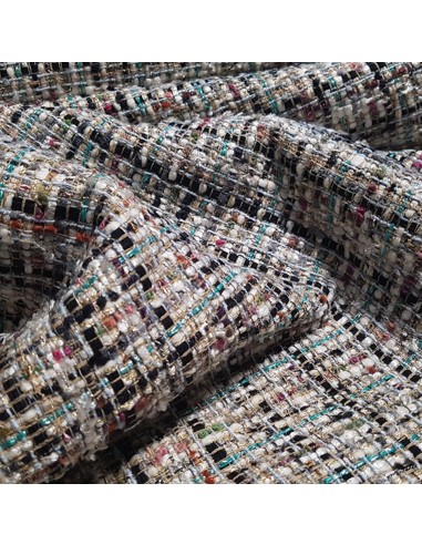 Tissu, Style Chanel, Multi Couleurs Vert Noir, Laize 140 cm, Coton Polyester Viscose