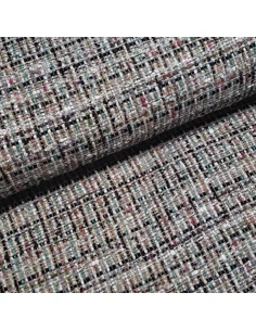 Tissu, Style Chanel, Multi Couleurs Vert Noir, Laize 140 cm, Coton Polyester Viscose