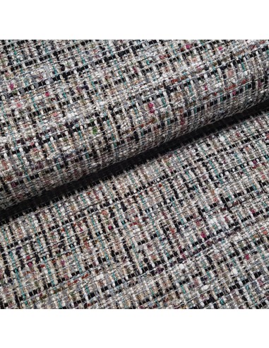 Tissu, Style Chanel, Multi Couleurs Vert Noir, Laize 140 cm, Coton Polyester Viscose