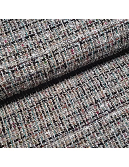 Tissu, Style Chanel, Multi Couleurs Vert Noir, Laize 140 cm, Coton Polyester Viscose