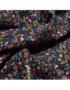 Tissu, Popeline de Coton Fleurie Digitale, Marine, Laize 150 cm, 100% Coton 161g/m² 2