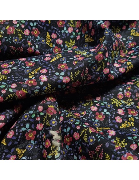 Tissu, Popeline de Coton Fleurie Digitale, Marine, Laize 150 cm, 100% Coton 161g/m²