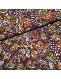Tissu, Viscose Imprimée Motif Feuilles, Multicolore, Laize 142 cm, 100% Viscose 154g/m²