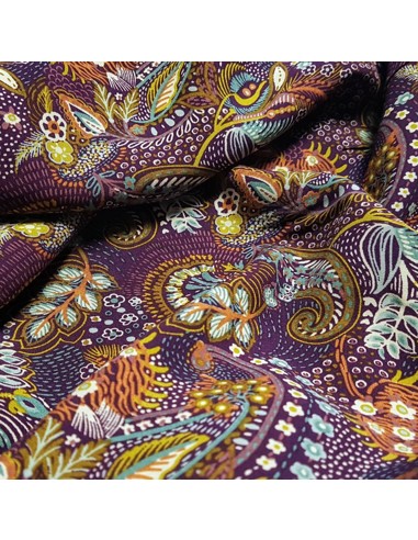 Tissu, Viscose Imprimée Motif Feuilles, Multicolore, Laize 142 cm, 100% Viscose 154g/m²