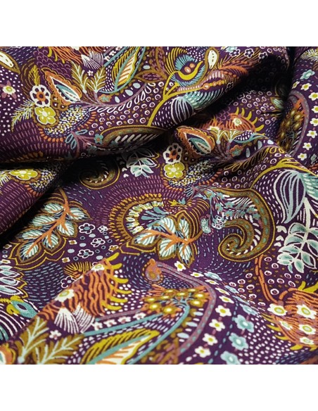 Tissu, Viscose Imprimée Motif Feuilles, Multicolore, Laize 142 cm, 100% Viscose 154g/m²