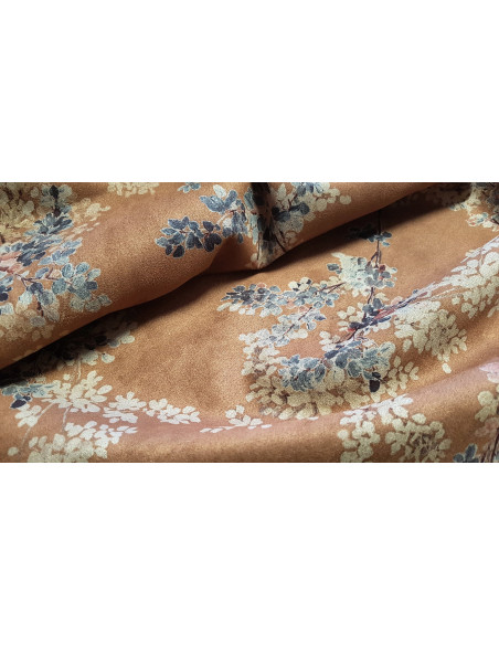 Suédine stretch, feuillage, chamois