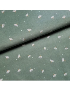 Tissu, Velours Milleraies Fleuri, Vert Sauge, Laize 145 cm, 100% Coton