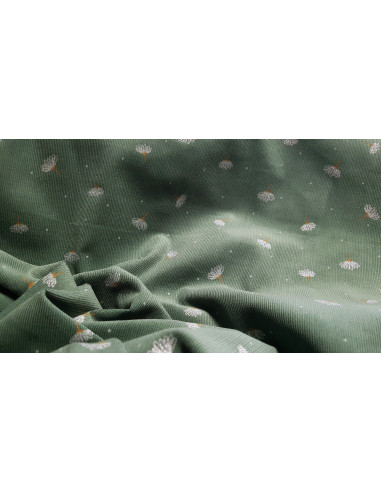 Velours milleraies, petites fleurs, vert sauge