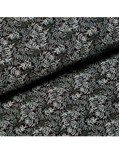 Tissu, Double Gaze Feuillage, Noir, Laize 135 cm, 100% Coton 162g/ml