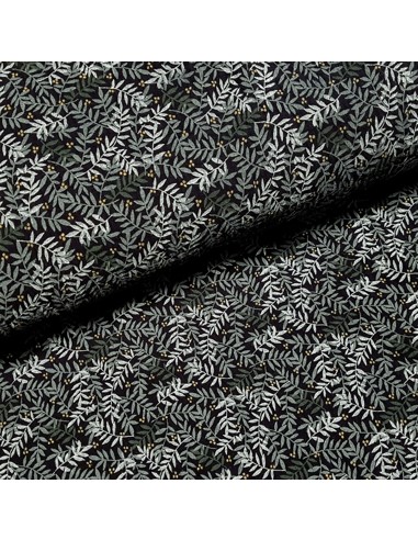 Tissu, Double Gaze Feuillage, Noir, Laize 135 cm, 100% Coton 162g/ml