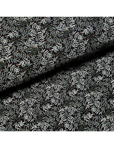 Tissu, Double Gaze Feuillage, Noir, Laize 135 cm, 100% Coton 162g/ml