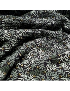 Tissu, Double Gaze Feuillage, Noir, Laize 135 cm, 100% Coton 162g/ml 2