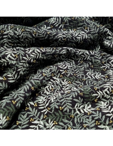 Tissu, Double Gaze Feuillage, Noir, Laize 135 cm, 100% Coton 162g/ml