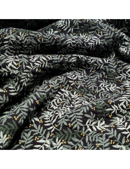 Tissu, Double Gaze Feuillage, Noir, Laize 135 cm, 100% Coton 162g/ml