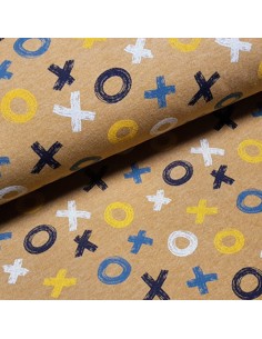 Tissu, French Terry Imprimé XOXO, Ocre Tendance, Laize 140 cm, Coton Polyester Oeko-Tex