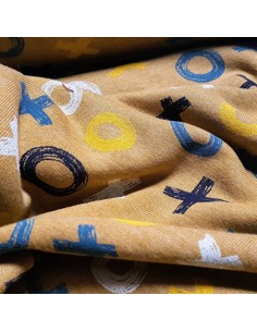 Tissu, French Terry Imprimé XOXO, Ocre Tendance, Laize 140 cm, Coton Polyester Oeko-Tex 2