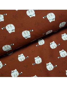 Tissu, French Terry Imprimé Chats Mignons, Terracotta Cute Animals, Laize 140 cm, Coton Stretch Oeko-Tex