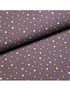 Tissu, Jersey de Coton Imprimé Petites Fleurs, Mauve Douceur, Laize 150 cm, Coton Stretch Oeko-Tex Bio
