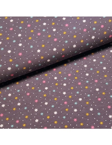 Tissu, Jersey de Coton Imprimé Petites Fleurs, Mauve Douceur, Laize 150 cm, Coton Stretch Oeko-Tex Bio