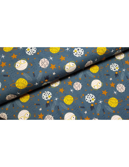 French Terry coton, planètes rigolotes