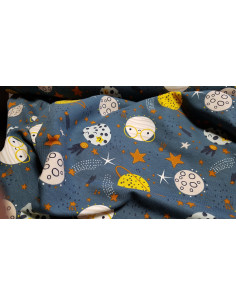 French Terry coton, planètes rigolotes 2