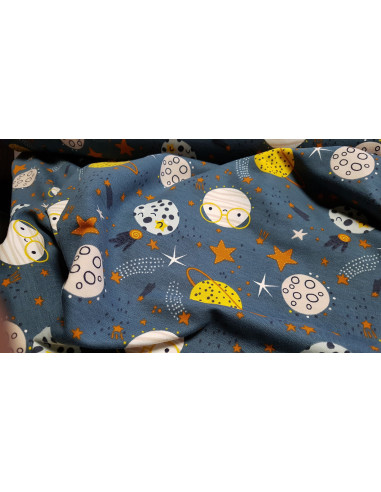 French Terry coton, planètes rigolotes