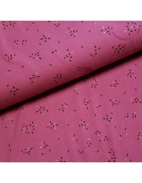 Tissu, Jersey de Coton, Petits Traits Lurex Violet Mauve, Laize 150 cm, Coton Stretch