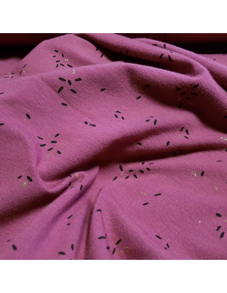 Tissu, Jersey de Coton, Petits Traits Lurex Violet Mauve, Laize 150 cm, Coton Stretch