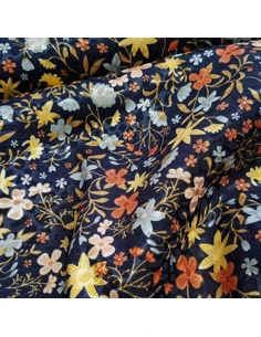 Tissu, Satin Jacquard Fleurs, Marine, Laize 148 cm, 98% Polyester 2% Spandex 2