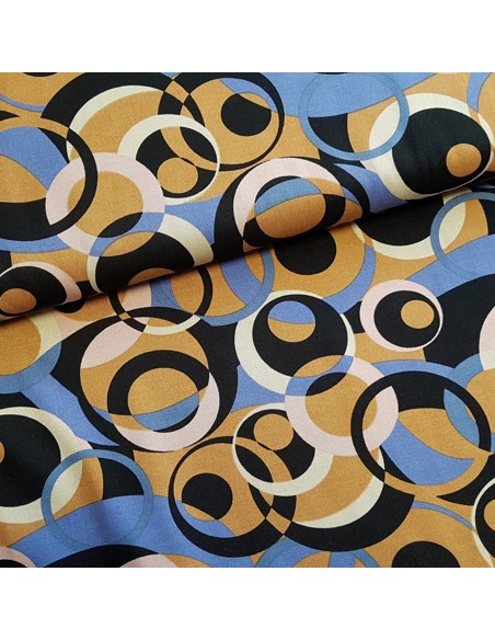 Tissu, Twill de Viscose Motifs 70's, Violet, Laize 145 cm, 98% Viscose 2% Élasthanne 165g/ml