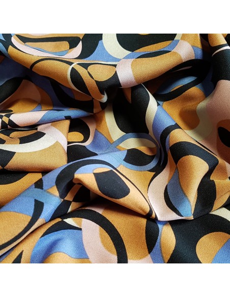Tissu, Twill de Viscose Motifs 70's, Violet, Laize 145 cm, 98% Viscose 2% Élasthanne 165g/ml