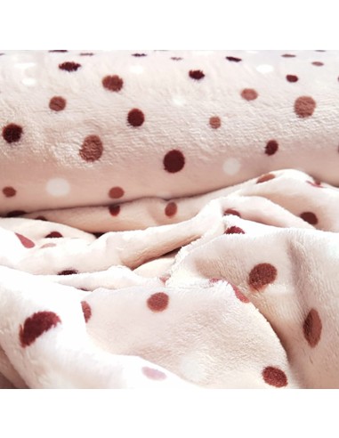 Tissu, Polaire Doudou Pois, Rose Poudré, Laize 150 cm, 100% Polyester
