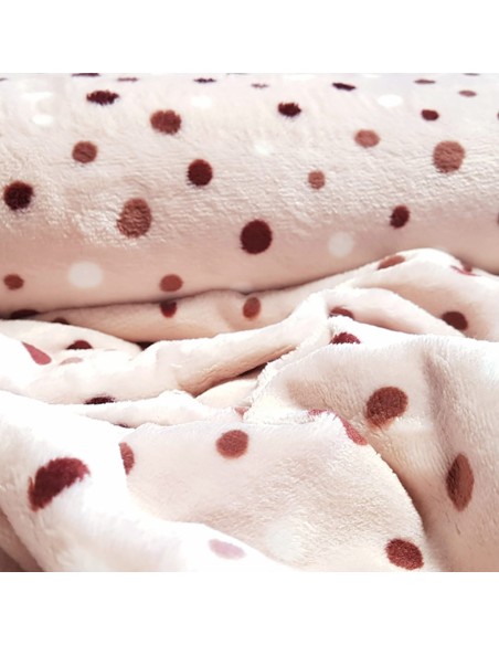 Tissu, Polaire Doudou Pois, Rose Poudré, Laize 150 cm, 100% Polyester