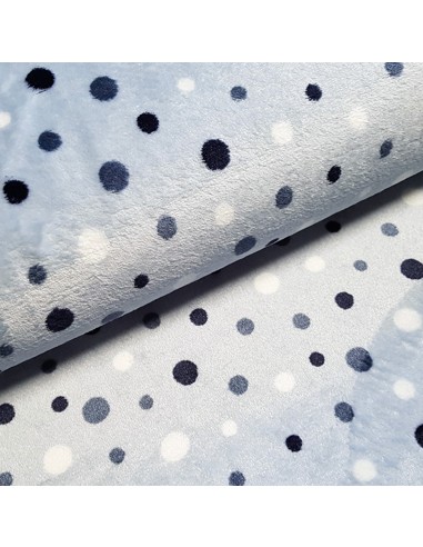 Tissu, Polaire Doudou Pois, Bleu Océan, Laize 150 cm, 100% Polyester