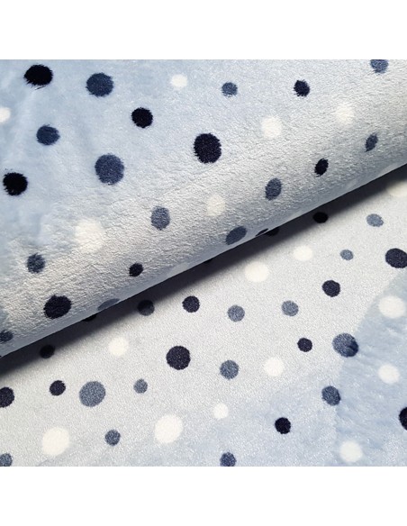 Tissu, Polaire Doudou Pois, Bleu Océan, Laize 150 cm, 100% Polyester