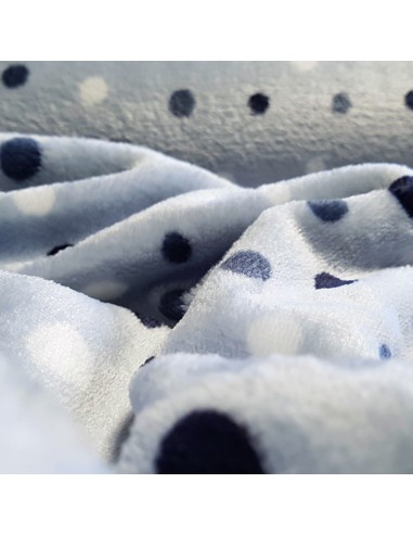 Tissu, Polaire Doudou Pois, Bleu Océan, Laize 150 cm, 100% Polyester