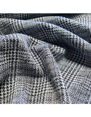 Tissu, Jersey Prince de Galles, Noir Lurex Argenté, Laize 150 cm, Polyester Viscose Lurex Stretch Oeko-Tex
