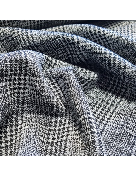 Tissu, Jersey Prince de Galles, Noir Lurex Argenté, Laize 150 cm, Polyester Viscose Lurex Stretch Oeko-Tex