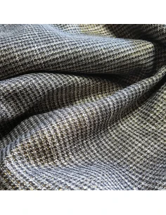 Tissu, Jacquard Pieds de Poule, Noir Blanc Lurex Doré, Laize 150 cm, Polyester Viscose Spandex 2
