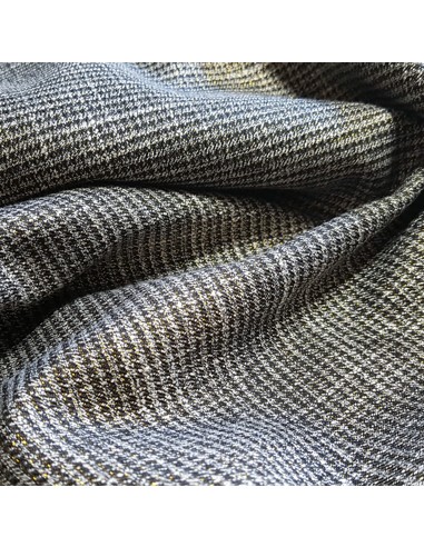 Tissu, Jacquard Pieds de Poule, Noir Blanc Lurex Doré, Laize 150 cm, Polyester Viscose Spandex