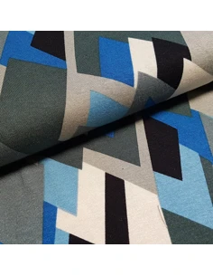 Tissu, Jersey Géométrique, Bleus Gris, Laize 150 cm, Viscose Stretch Oeko-Tex