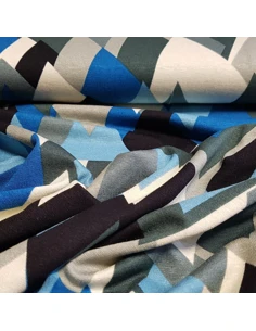 Tissu, Jersey Géométrique, Bleus Gris, Laize 150 cm, Viscose Stretch Oeko-Tex 2