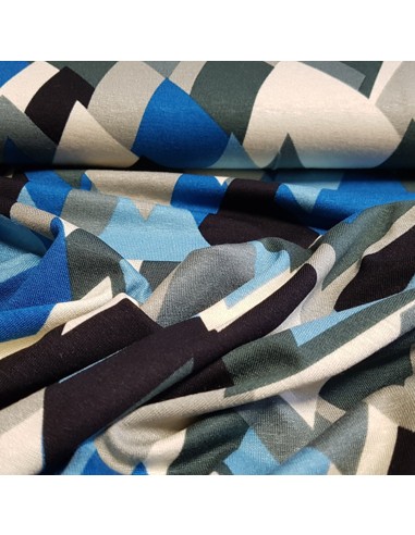 Tissu, Jersey Géométrique, Bleus Gris, Laize 150 cm, Viscose Stretch Oeko-Tex