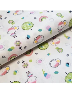 Tissu, Cretonne de Coton Souris, Fond Blanc, Laize 150 cm, 100% Coton