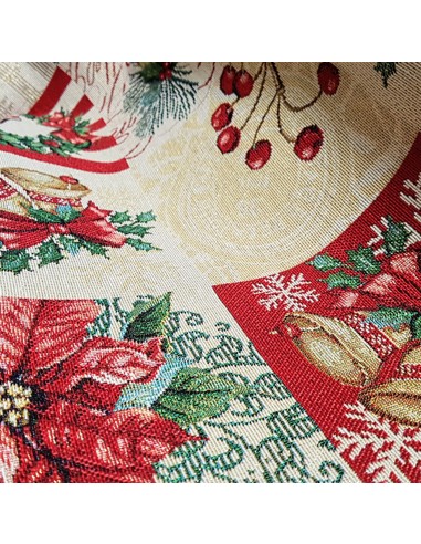 Tissu, Jacquard Gobelin Noël, Multicolore Festif Lurex Doré, Laize 140 cm, 58% Coton 32% Polyester 10% Acrylique 425g/m²